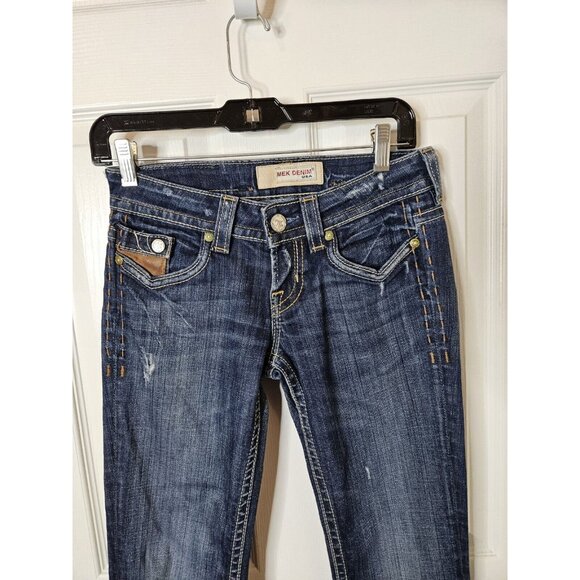 MEK Boulder BootCut Jeans 25x31 Y2K VTG Embroidered Flap Pocket  Distressed HEMD - Picture 3 of 12